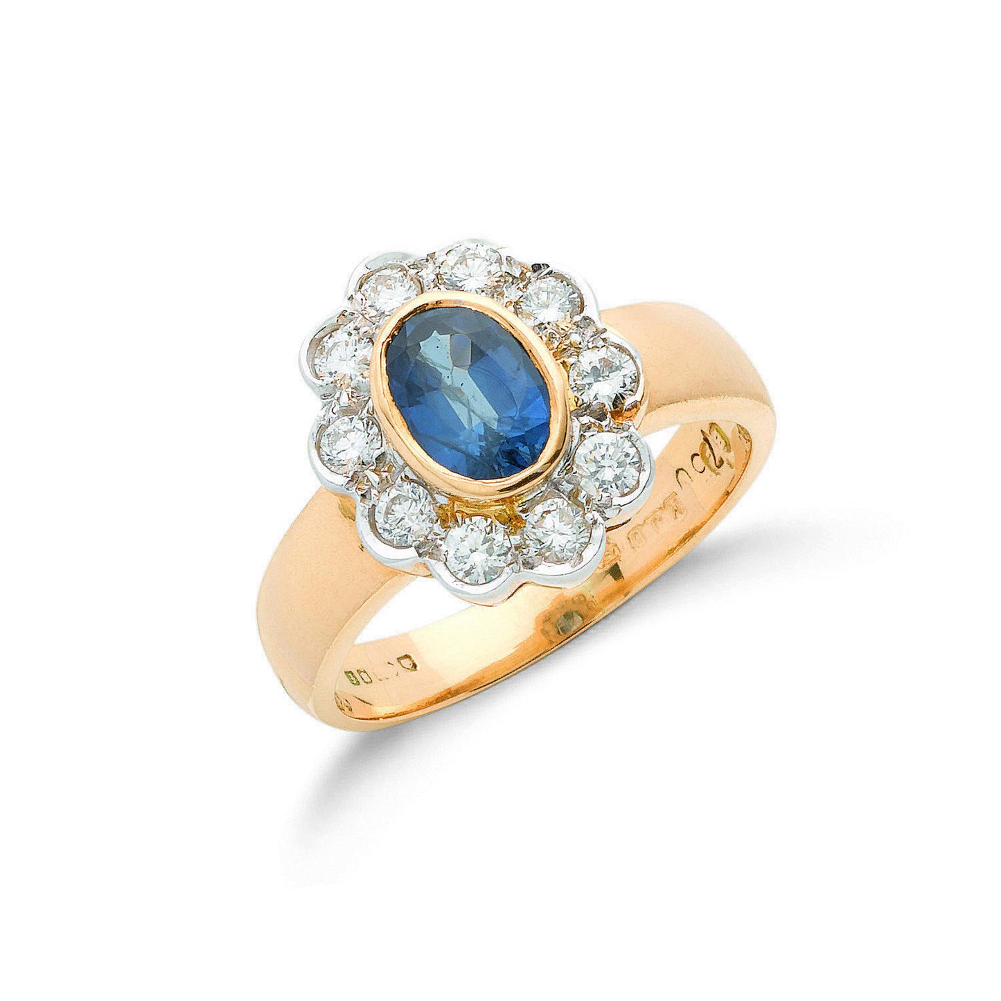 18ct Yellow Gold 0.35ct Diamond & 0.80ct Blue Sapphire Cluster Ring - 18ct Gold