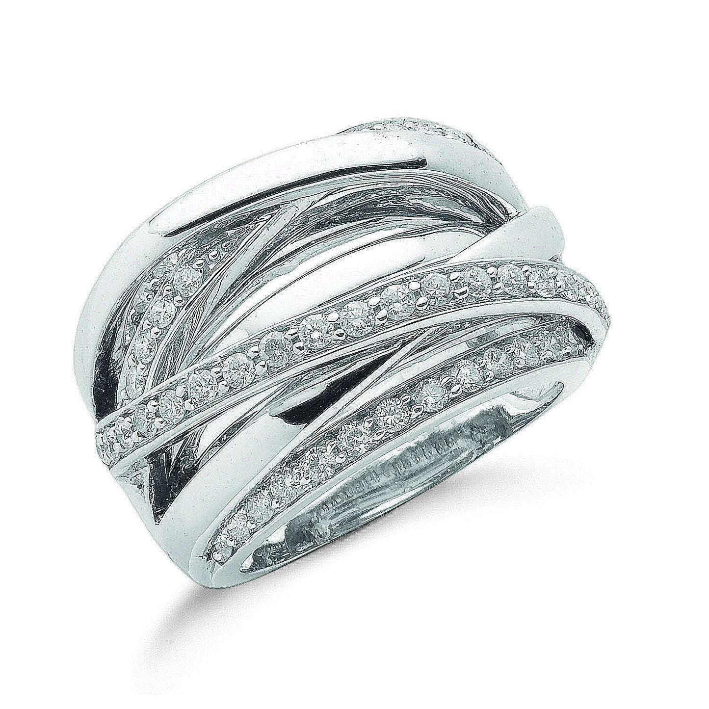 9ct White Gold 1.00ct Diamond Crossover Ring - 9ct Gold