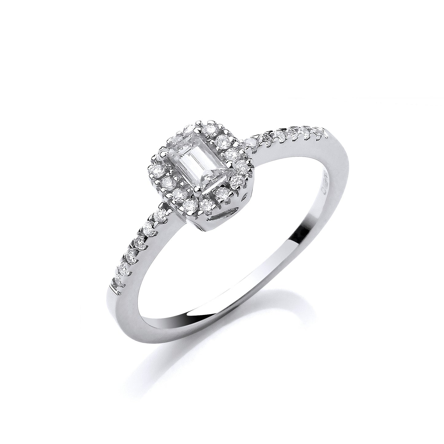 18ct White Gold 0.50ct Emerald Cut Centre Diamond Ring - 18ct Gold