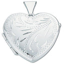 Silver Medium Engraved Heart Shaped Locket