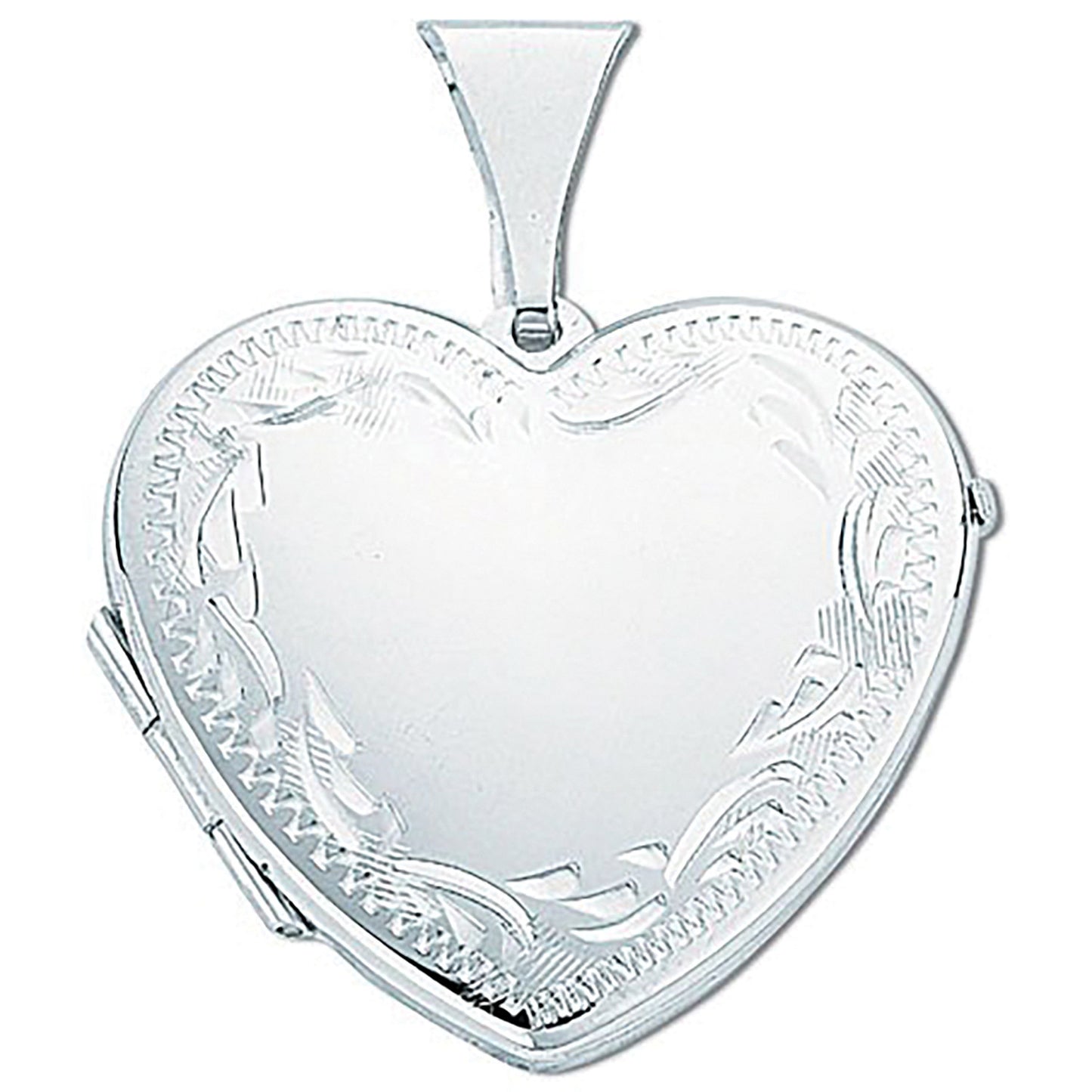 Silver Large Engraved Heart Shaped Locket - Silver