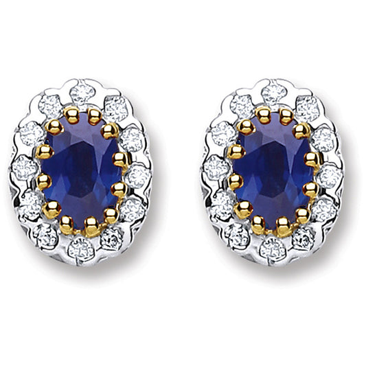 9ct Yellow Gold 0.20ct Diamond & 0.90ct Sapphire Stud Earrings - 9ct Gold