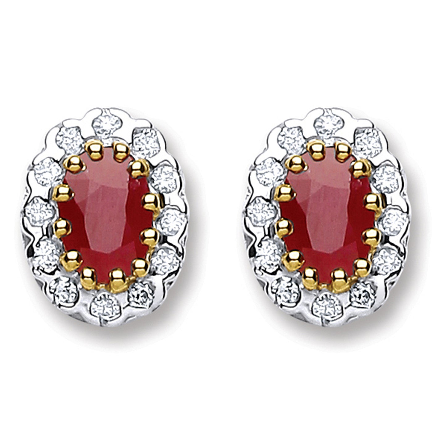 9ct Yellow Gold 0.20ct Diamond & 1.20ct Ruby Stud Earrings - 9ct Gold