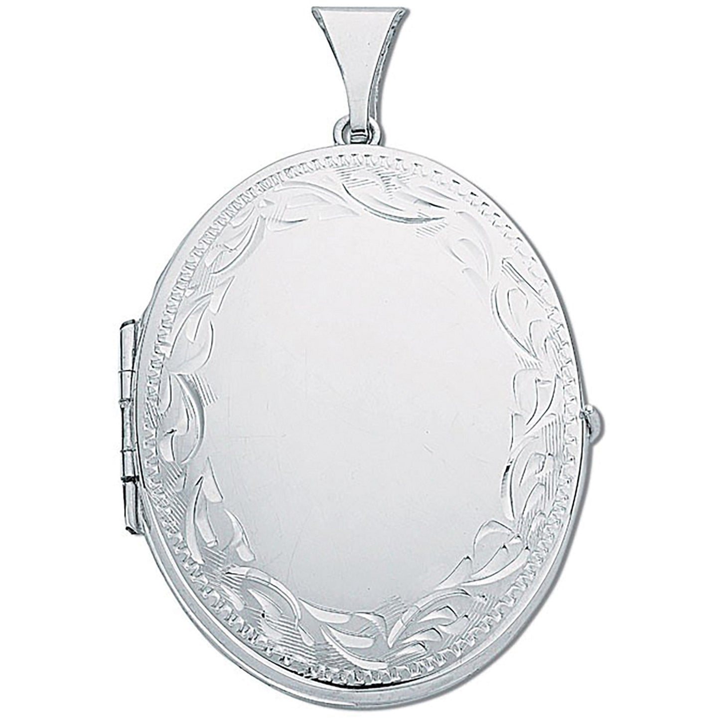 Silver Large Engraved Oval Shaped Family Locket - Silver