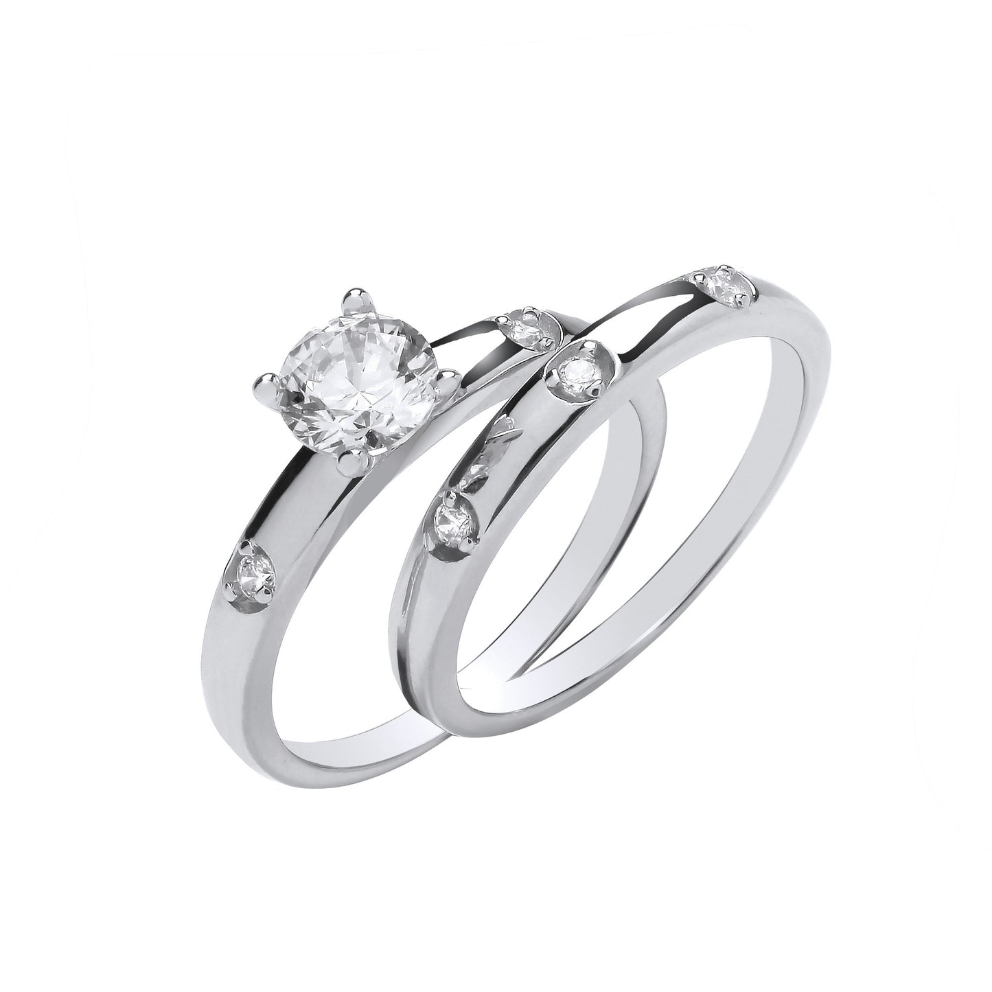 Silver Bridal Set S/S Round Cubic Zirconias Half ET Rings - Silver
