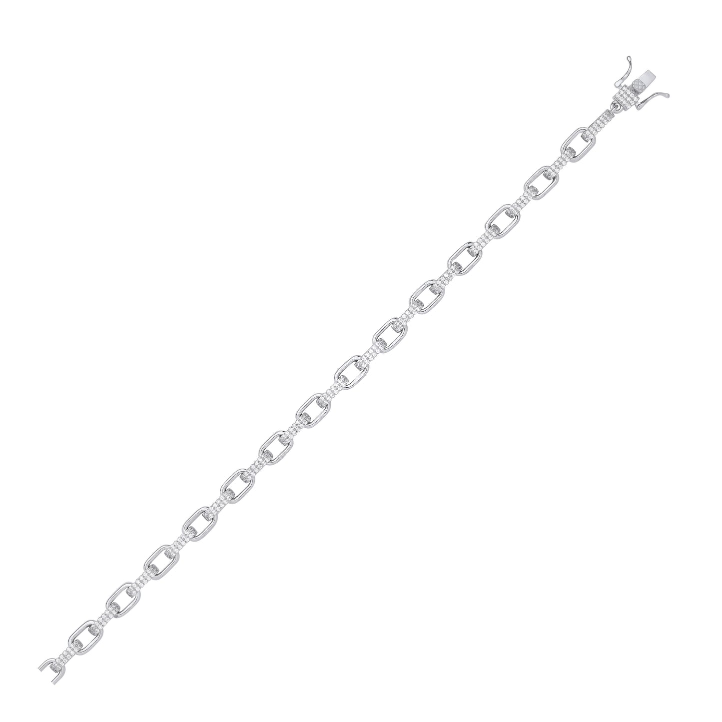 Silver Heavy 7mm Plain & Cubic Zirconias Oval Belcher Chain - Silver