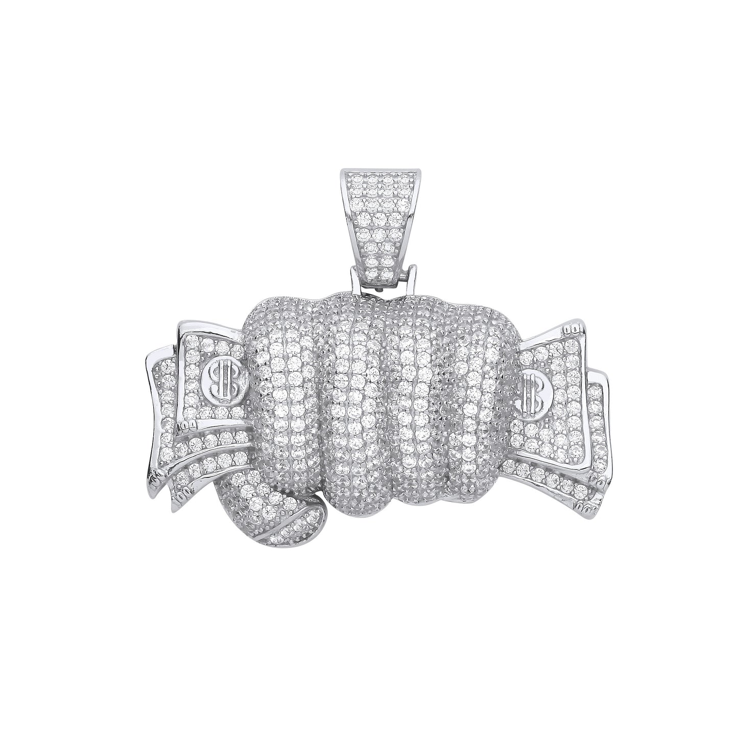 Silver Fist Full of Cash Cubic Zirconia Hollow Pendant - Silver