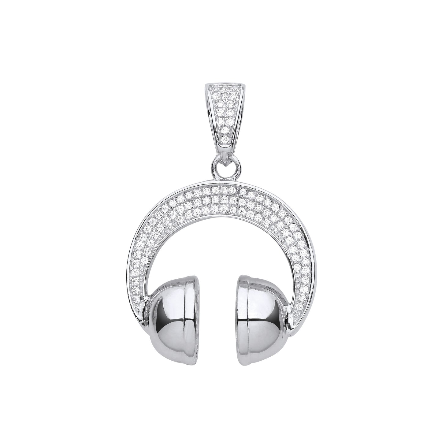 Silver Headphones Cubic Zirconia Pendant - Silver