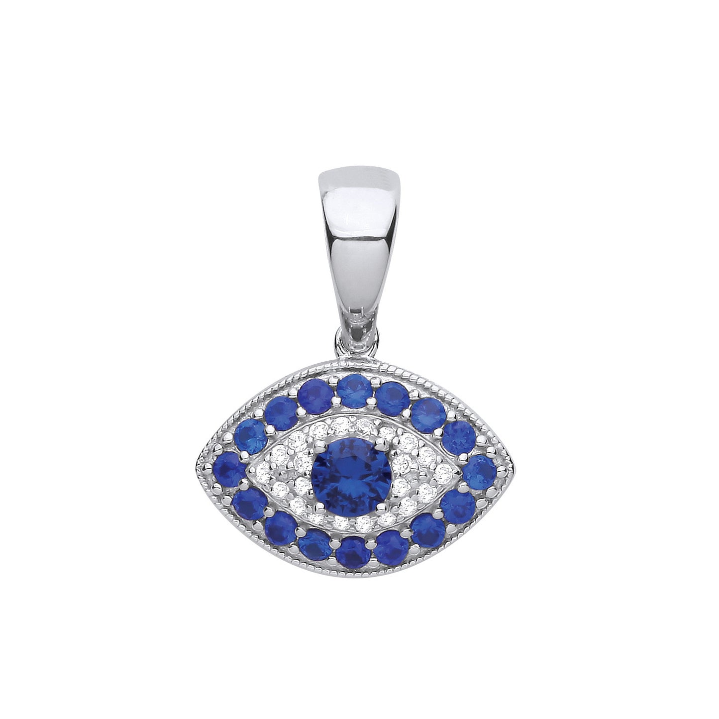 Silver Evil Eye Blue Cubic Zirconias Pendant - Silver