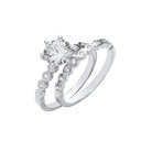 Silver Bridal Set Big Cubic Zirconia S/S & Rubover Half ET Rings