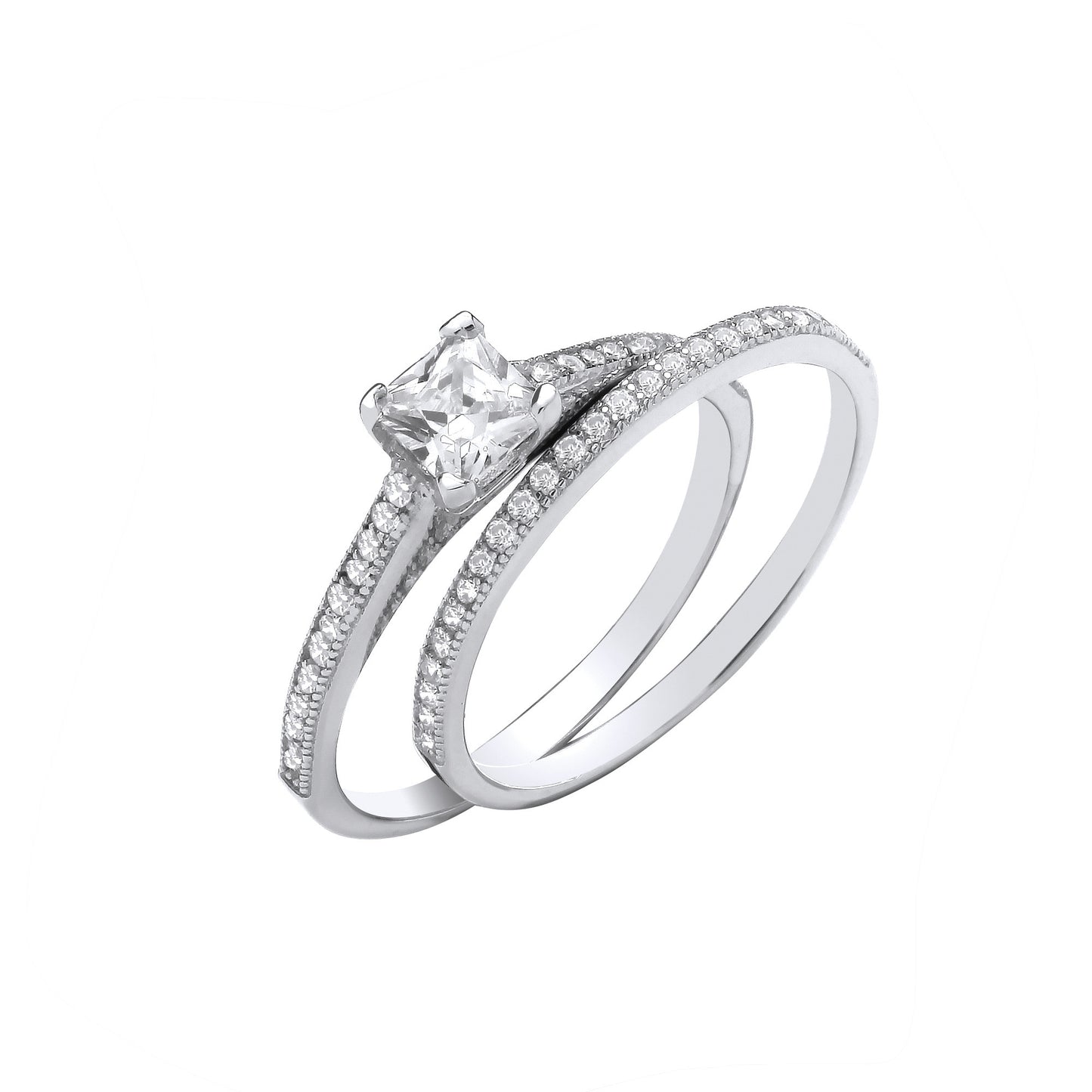 Silver Bridal Set P/Cut Centre Cubic Zirconia Half ET Rings - Silver