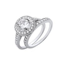 Silver Bridal Set Halo Cubic Zirconia Half ET Rings