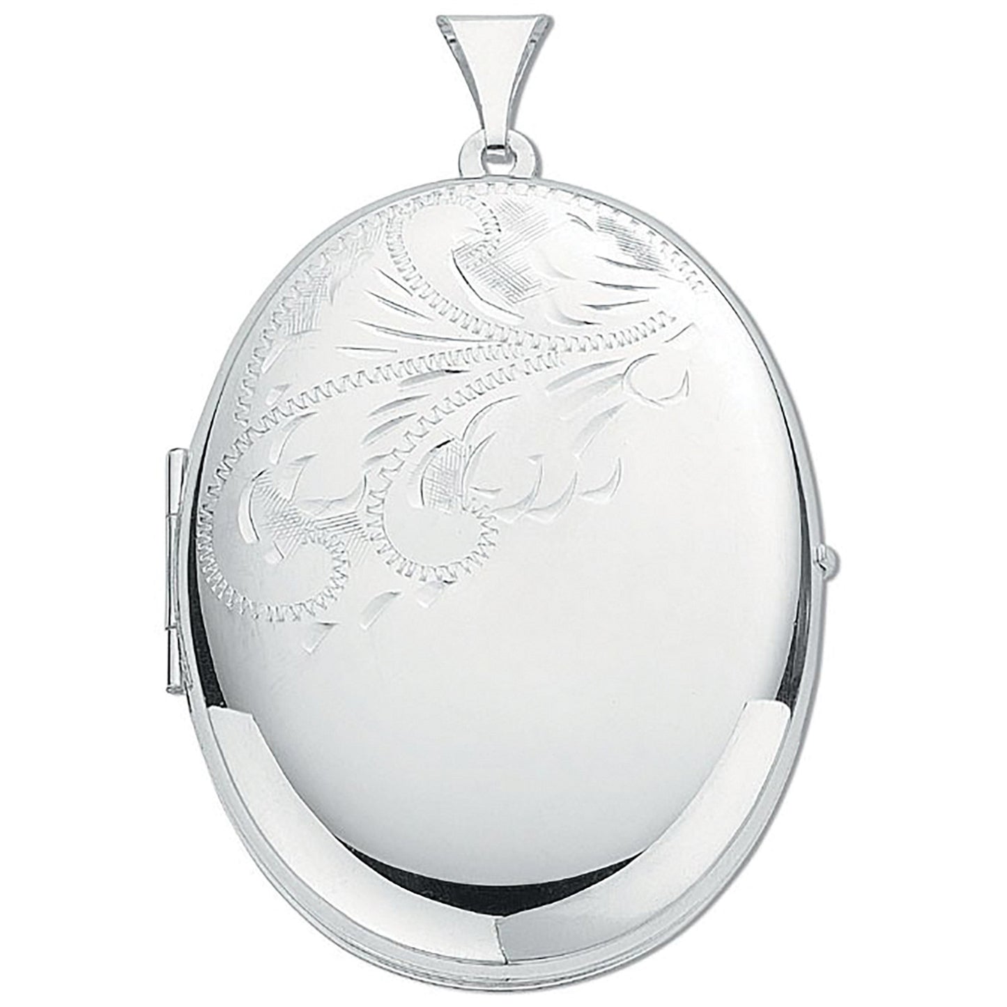 Silver Large Engraved Oval Shaped Locket - Silver