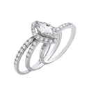 Silver Bridal Set Marquise Halo Cubic Zirconia Half ET 3 Rings