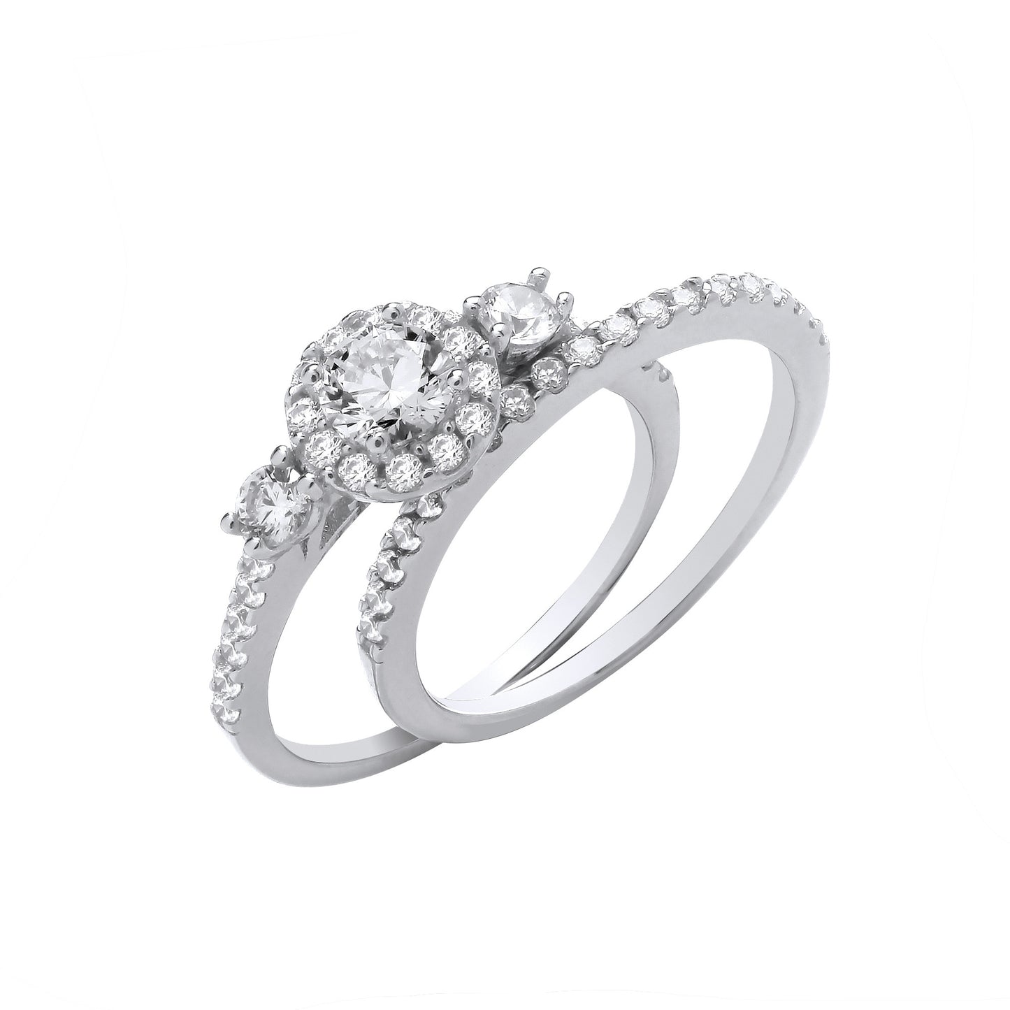Silver Bridal Set Trilogy Half ET Single Row Rings - Silver