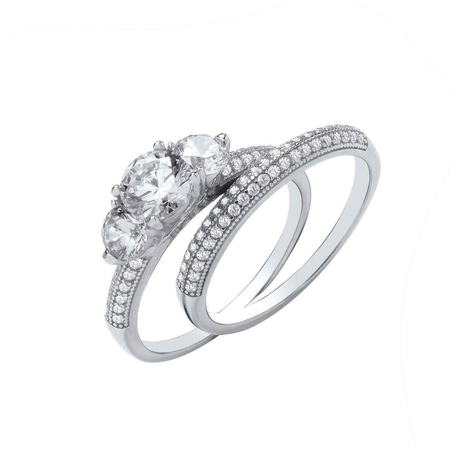 Silver Bridal Set Trilogy Half ET Rings - Silver