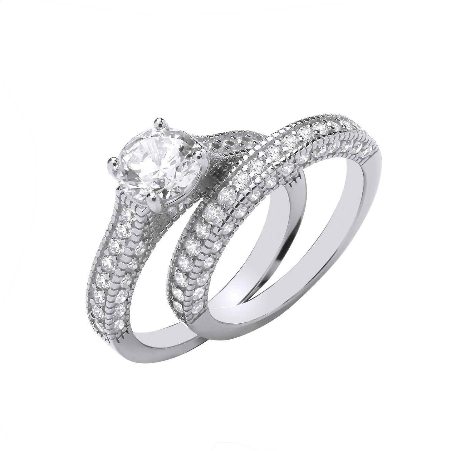 Silver Bridal Set S/S Fancy Half ET Rings - Silver