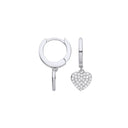 Silver Cubic Zirconia Heart Hinged Huggies