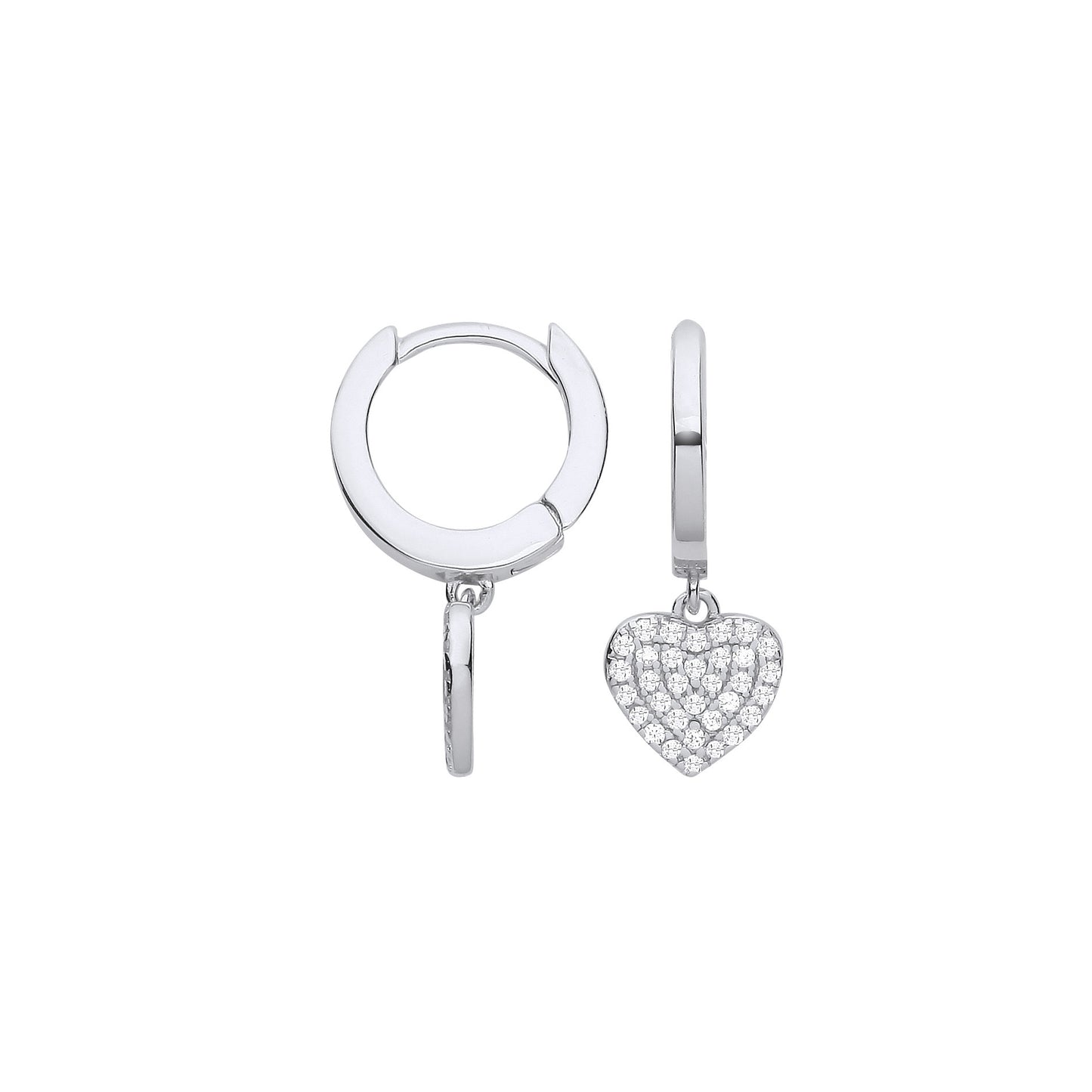 Silver Cubic Zirconia Heart Hinged Huggies - Silver