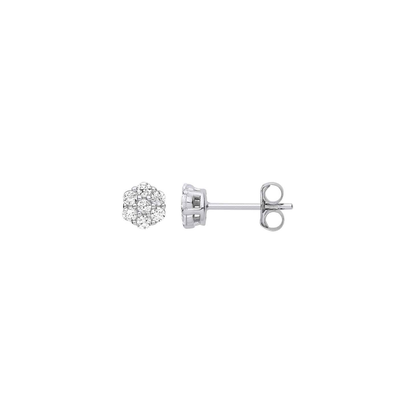 Silver Cubic Zirconia Flower Cluster Studs - Silver