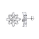 Silver Cubic Zirconia Big Flower Studs