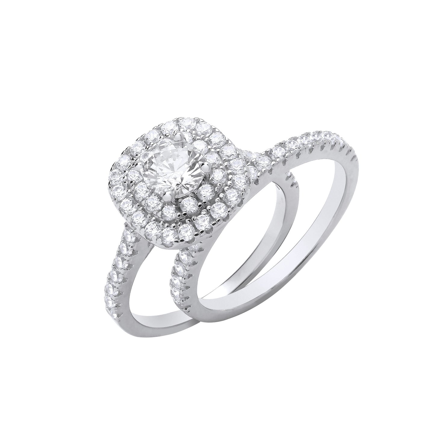 Silver Bridal Cushion Style Set Round Cubic Zirconia Centre - Silver