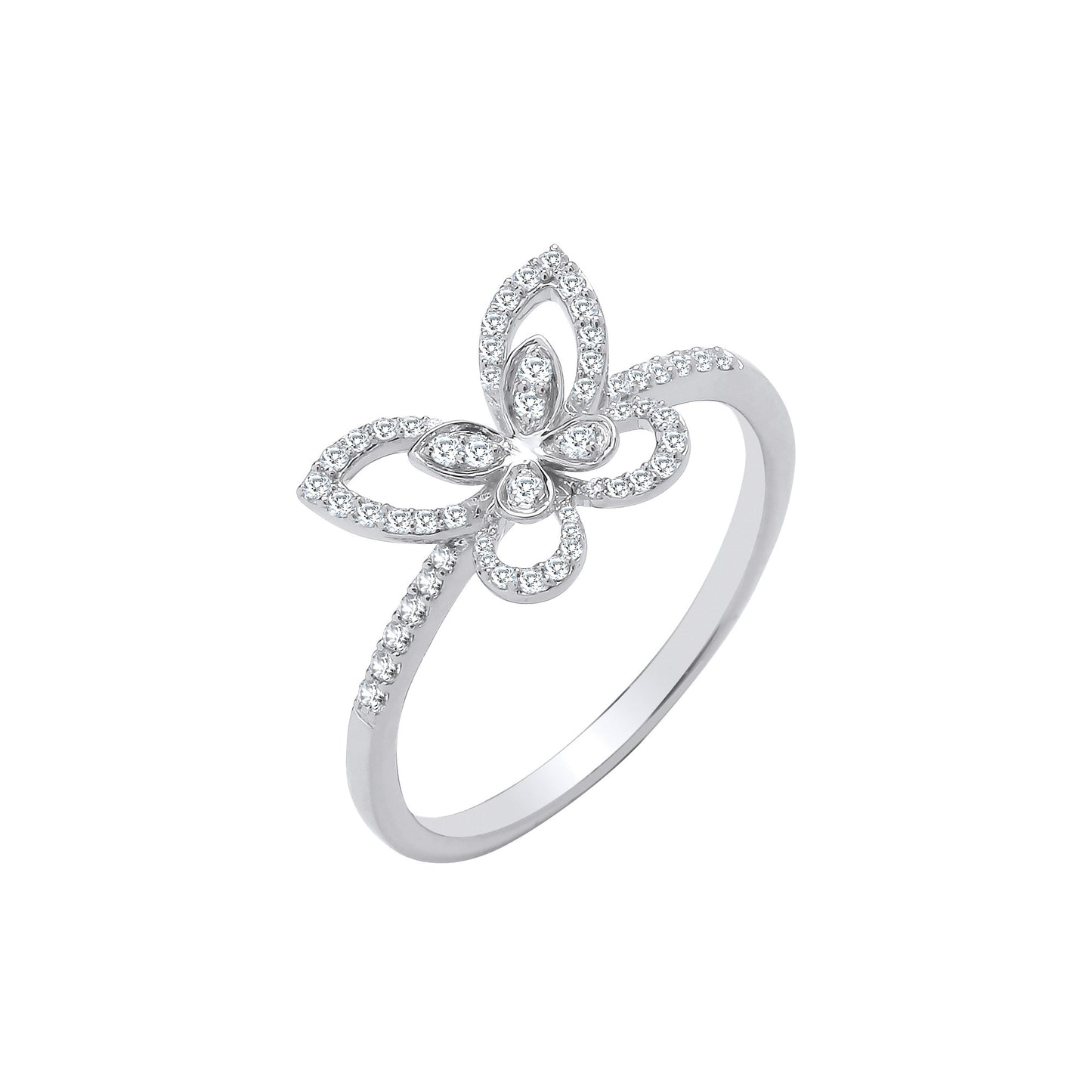 9ct White Gold Butterfly 0.19ctw Diamond Ring - 9ct Gold