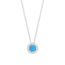 Silver Blue Opal Round Pendant with Chain