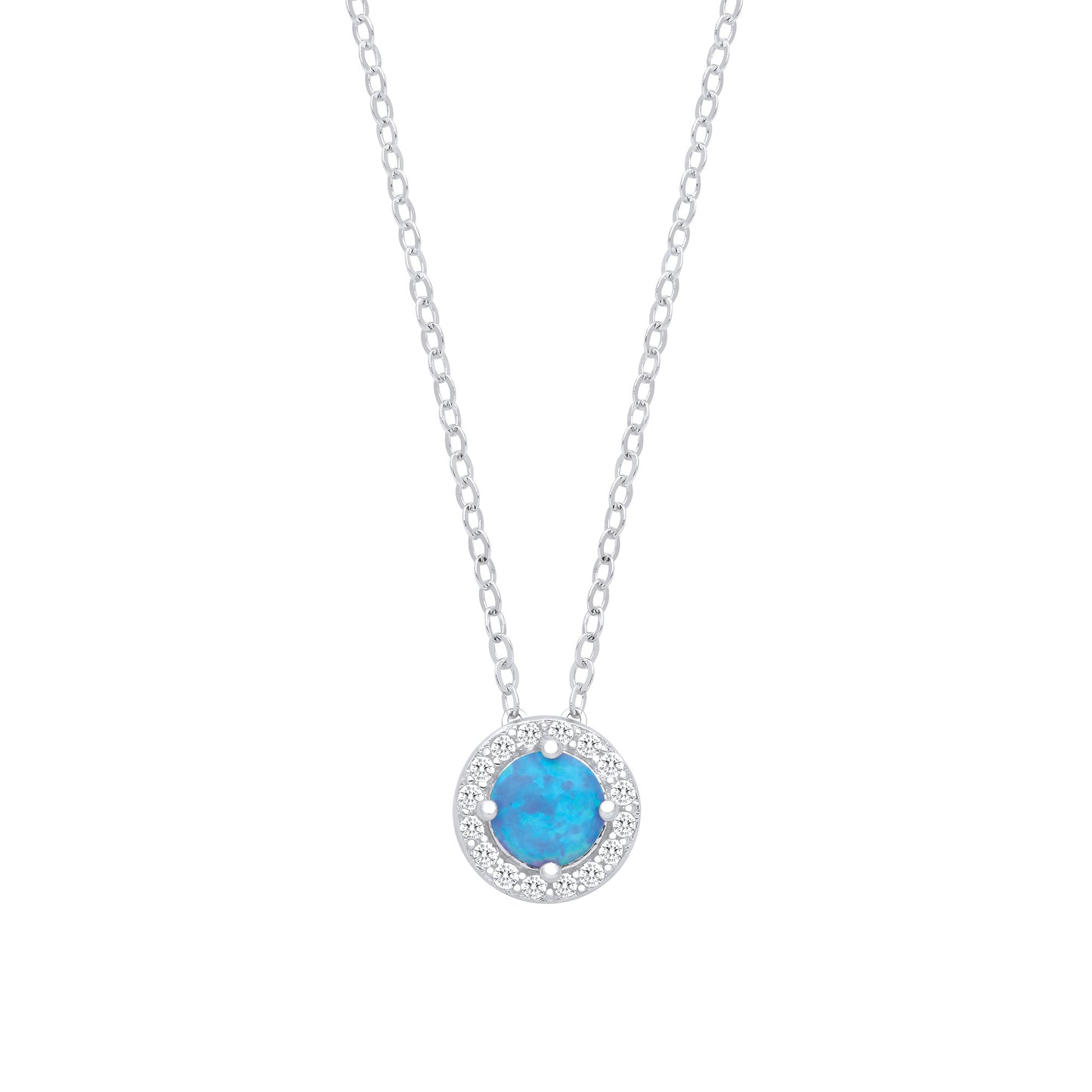 Silver Blue Opal Round Pendant with Chain - Silver