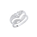 Silver Bridal Set Heart Cubic Zirconia Wishbone Rings