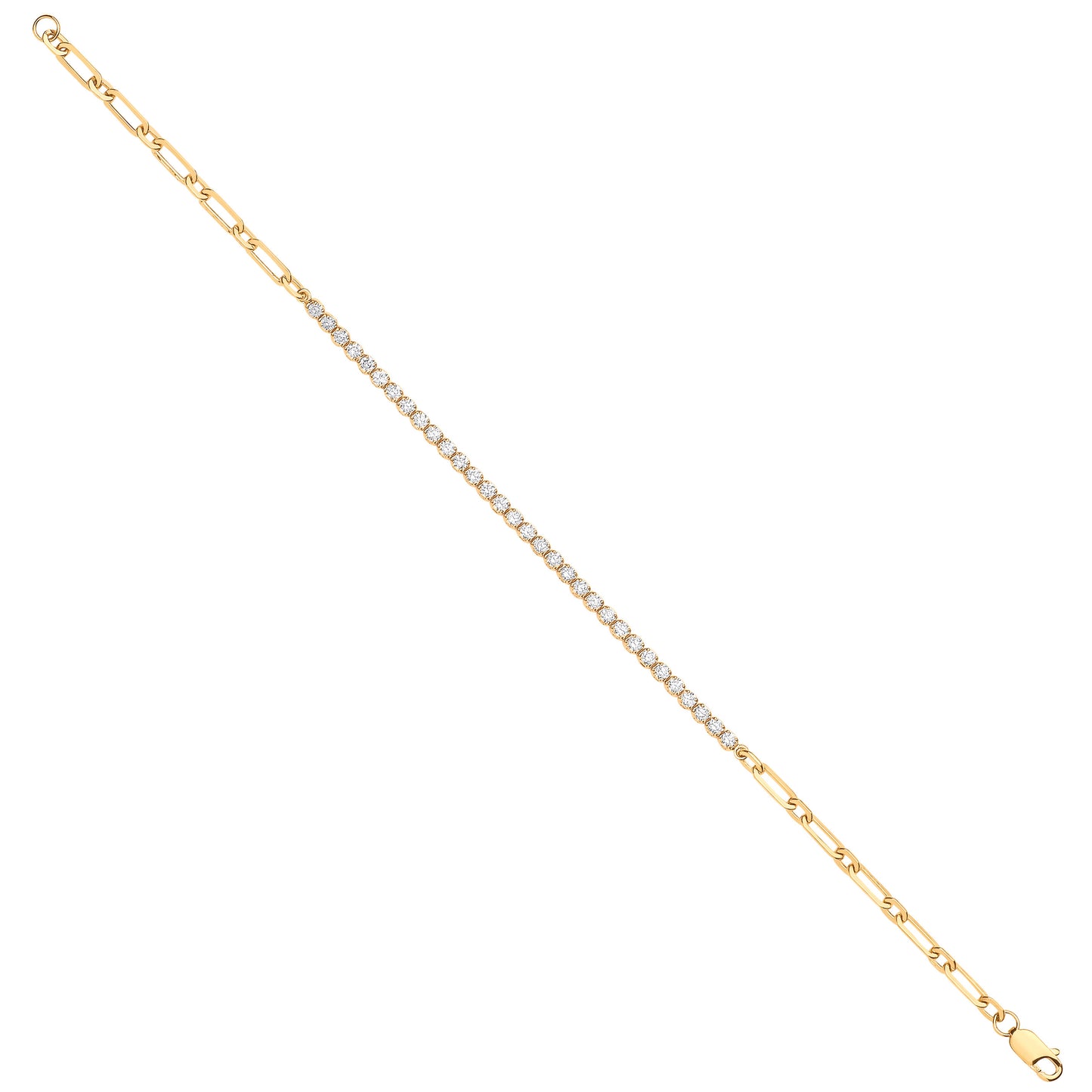 18ct Yellow Gold Half & Half Diamond Tennis Bracelet 0.80ctw - 18ct Gold
