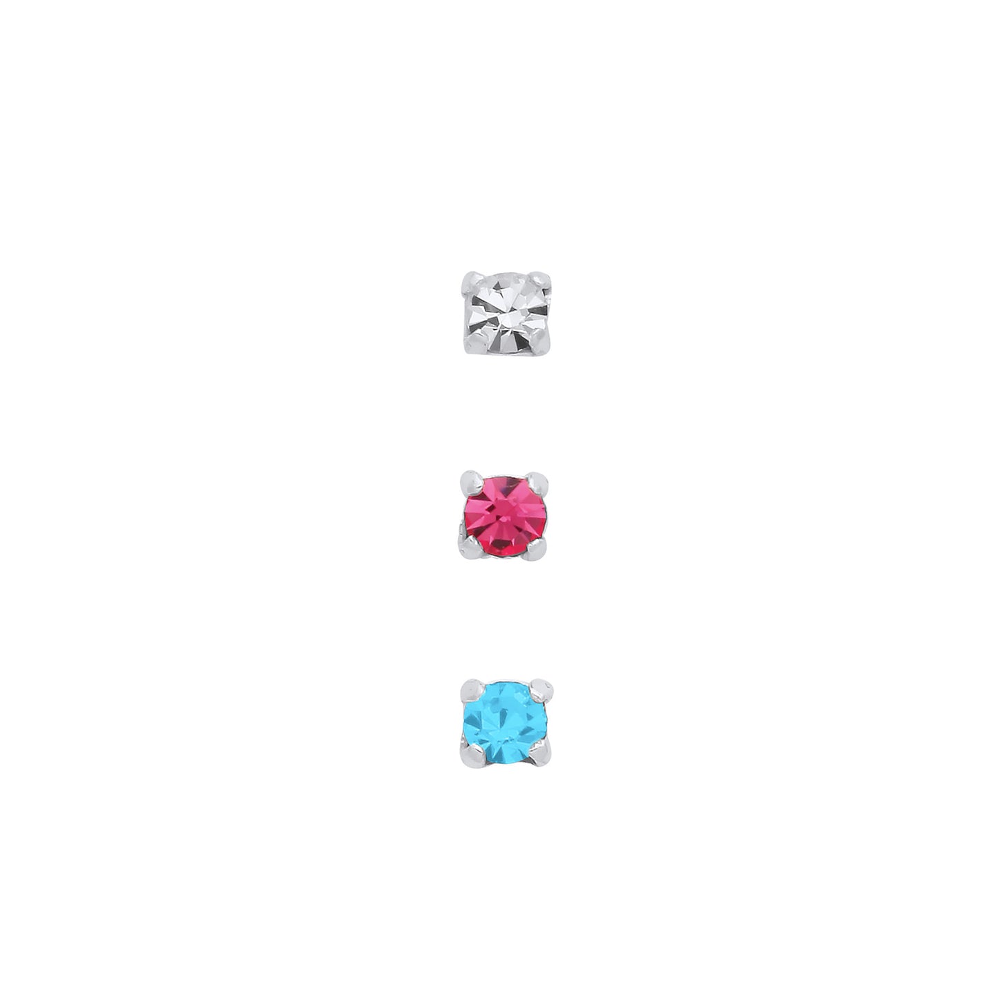 Silver 2mm Crystal Nose Studs (set of 3) - Silver