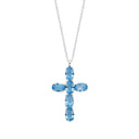 Silver Blue Crystal Cross Pendant on Chain