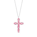 Silver Pink Crystal Cross Pendant on Chain
