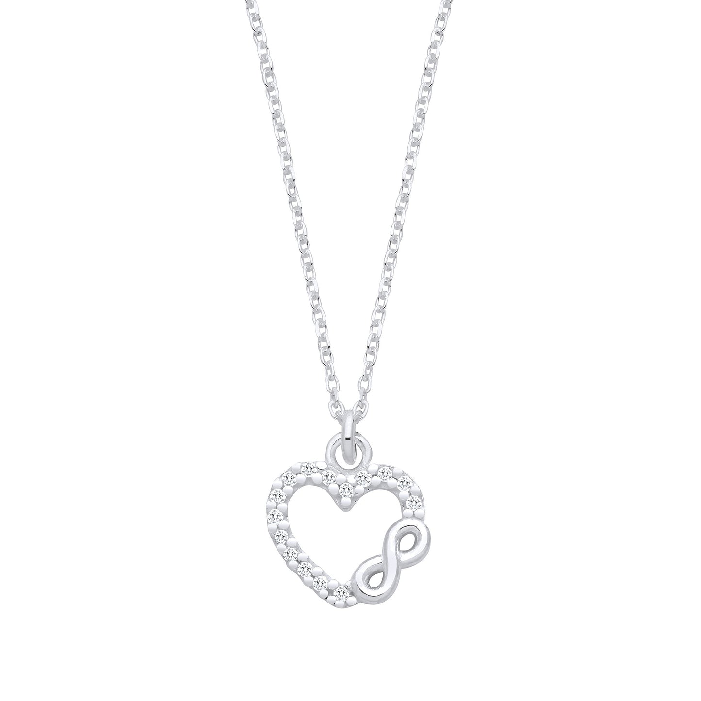 Silver Cubic Zirconia Heart Infinity Pendant Necklace - Silver
