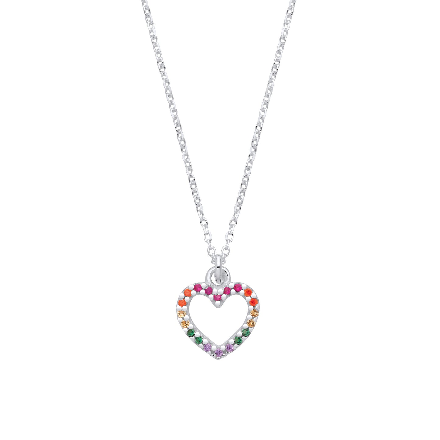 Silver Multi Colour Cubic Zirconia Heart Pendant Necklace - Silver