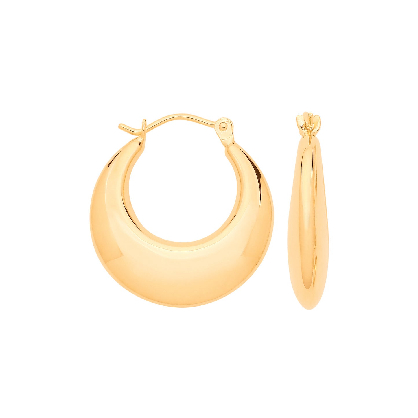 Yellow Gold Curved Creole Hollow Hoop Earrings - 9ct Gold
