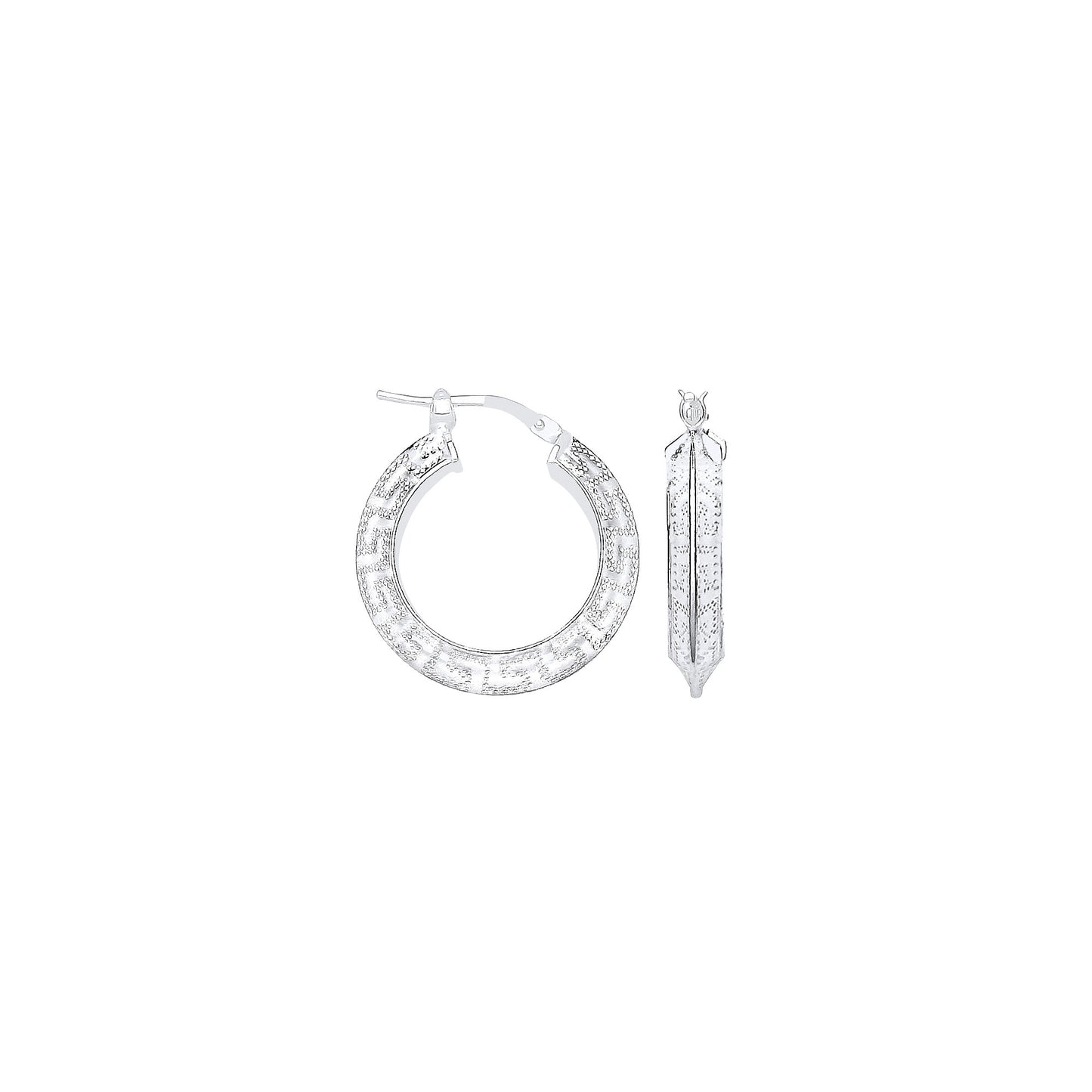 Silver Greek Key 15mm Hoop Earrings - Silver