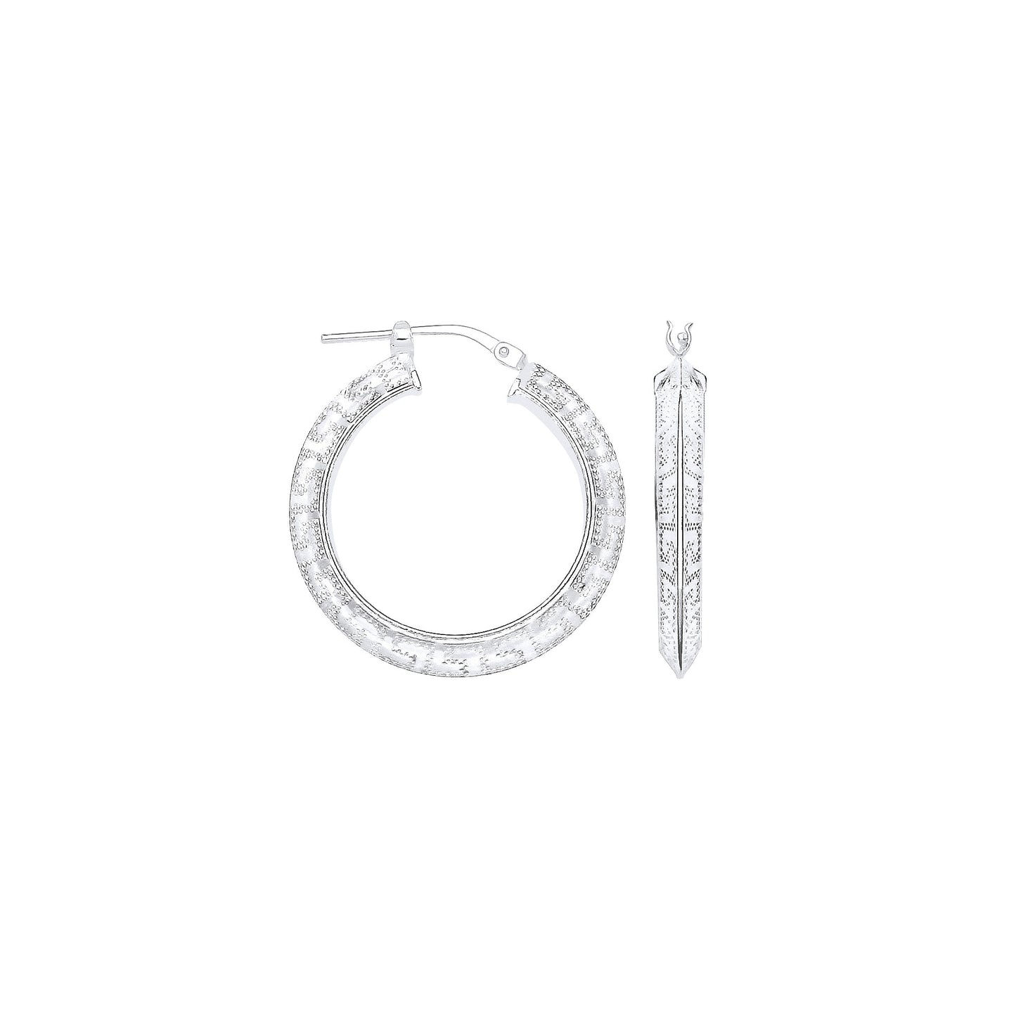 Silver Greek Key 20mm Hoop Earrings - Silver