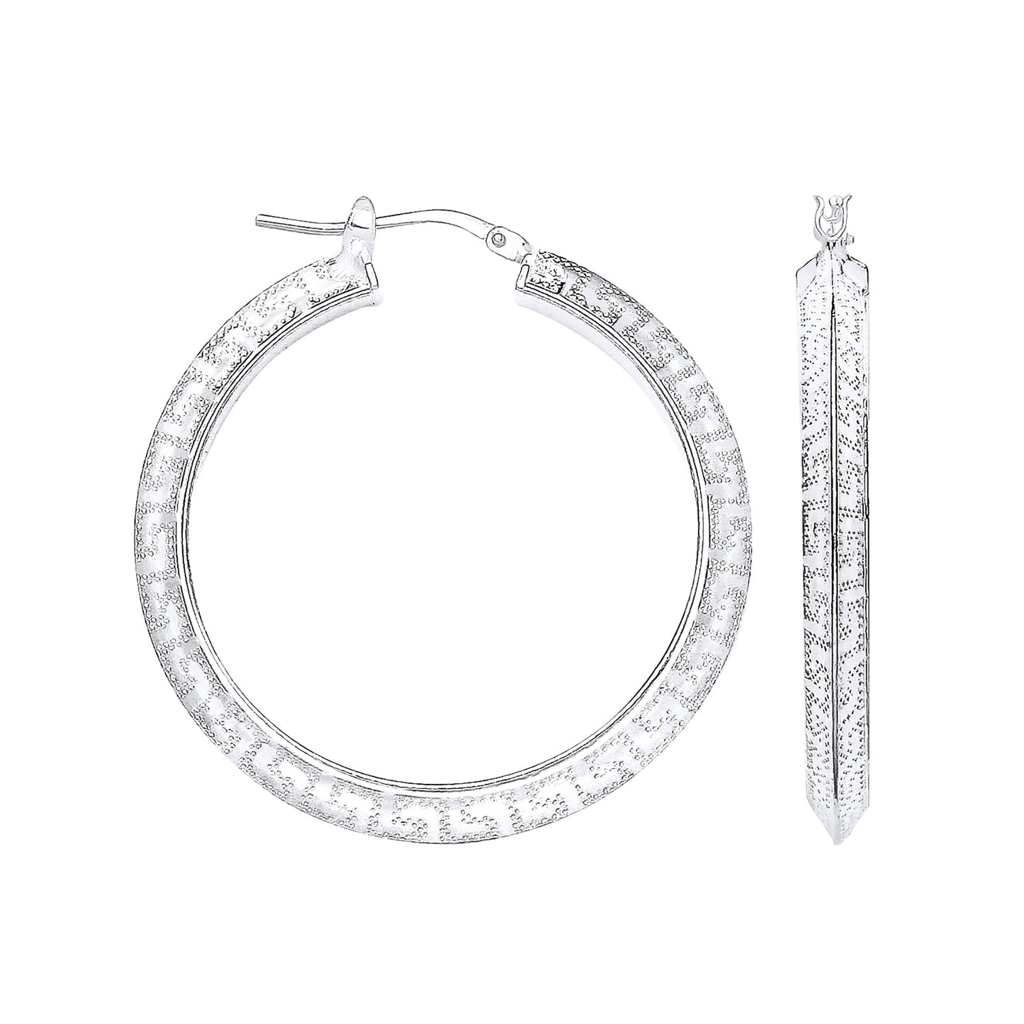 Silver Greek Key 30mm Hoop Earrings - Silver