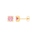 9ct Yellow Gold Round 5mm PINK Cubic Zirconia Studs