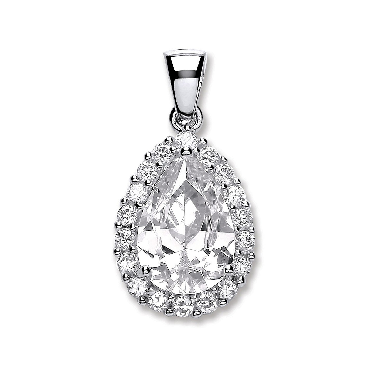 Silver Pear Shape Cubic Zirconia Pendant - Silver