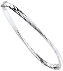 White Gold Plain & Twisted 4mm Twist Bangle