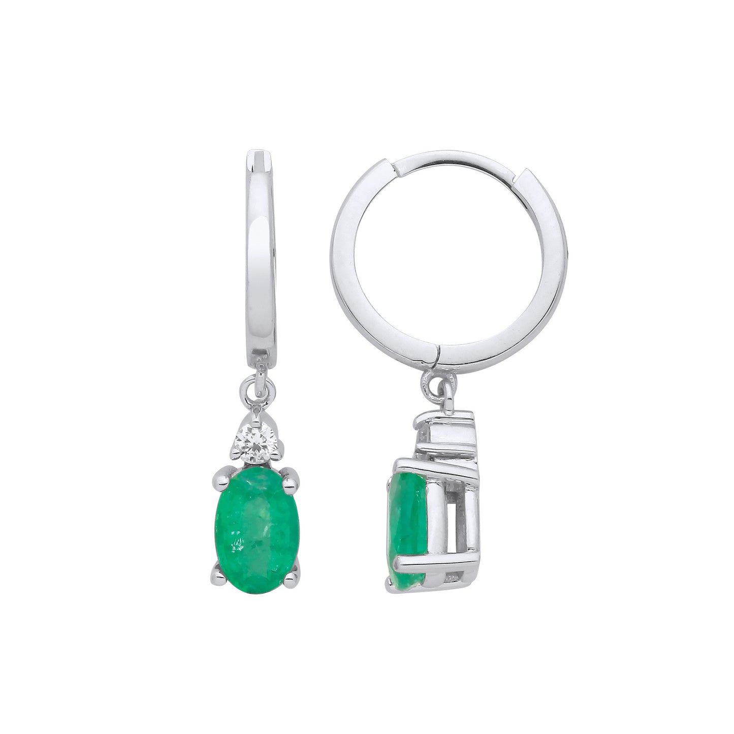 9ct White Gold Diamond 0.06ctw & Emerald 0.78ctw Earrings - 9ct Gold