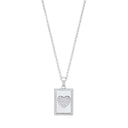 Silver Dog Tag Cubic Zirconias Heart Pendant on Chain