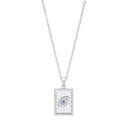 Silver Dog Tag Cubic Zirconias Evil Eye Pendant on Chain