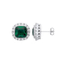 Silver Green Cubic Zirconia Halo Stud Earrings