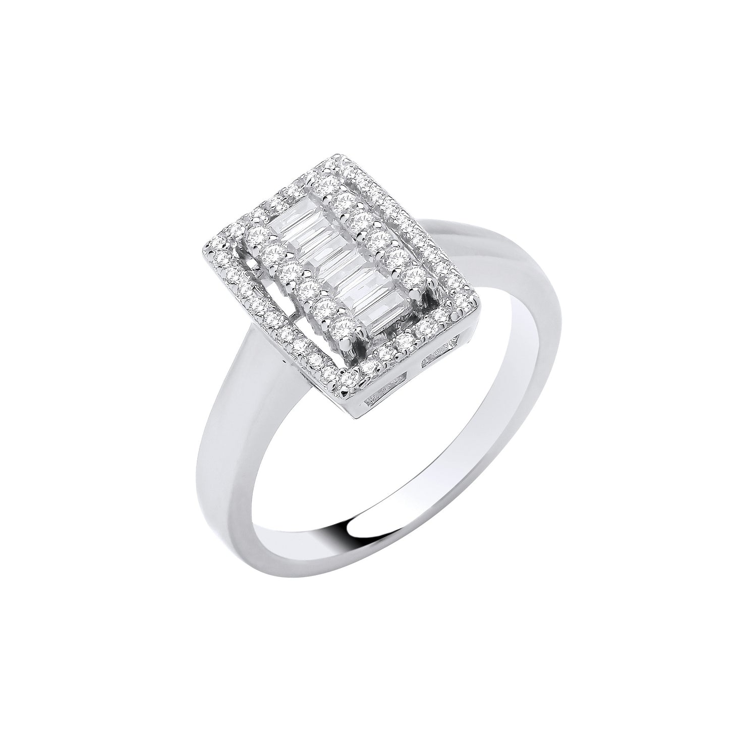 Silver Emerald Halo Style Cubic Zirconias Ring - Silver