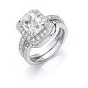 Silver Bridal Set Cubic Zirconia Emerald Cut Centre Rings
