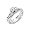 Silver Ribbed Link Cubic Zirconia Cluster Ring
